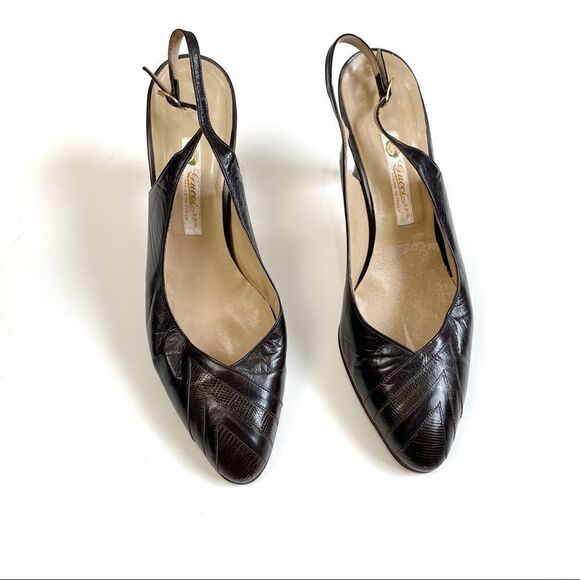 Vintage 70’s Gucci Leather Slingback Pumps Sz 36.5 - Picture 2 of 16